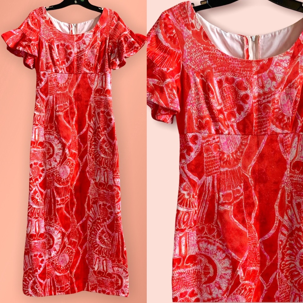 70s Vintage Corduroy Empire Waist Maxi Dress